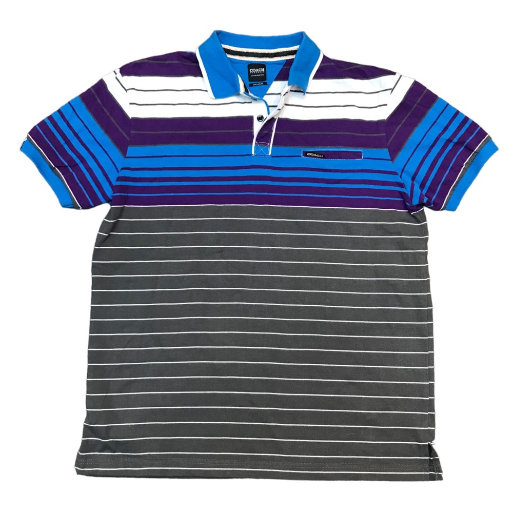 Coach 2XL Striped Purple Blue Polo Golf Shirt